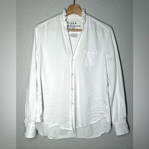 Frank & Eileen Ruffle Collar Relaxed Button Up Shirt White Women’s Size XXS